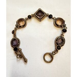 Extasia Vintage Slag‎ Glass Brass Cameo Bracelet Toggle Closure